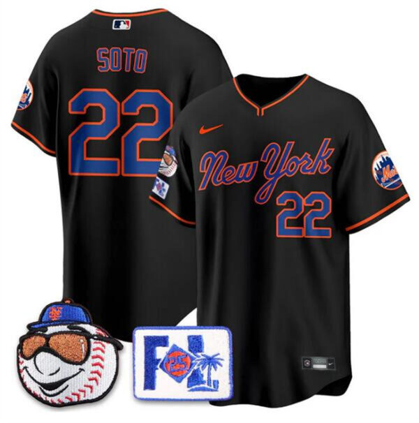 Men's New York Mets #22 Juan Soto Black 2025 Spring Training Stitched Baseball Jersey