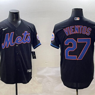 Men's New York Mets #27 Mark Vientos Black Cool Base Stitched Baseball Jersey