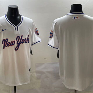 Men's New York Mets Blank White 2025 Spring Training Stitched Baseball Jersey