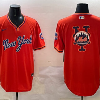 Men's New York Mets Team Big Logo Orange 2025 Spring Training Stitched Baseball Jersey