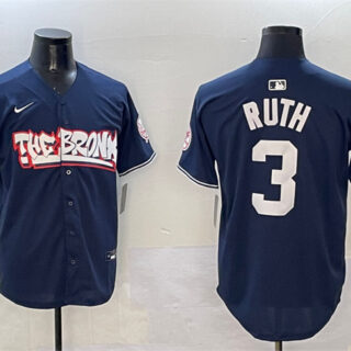 Men's New York Yankees #3 Babe Ruth Navy Bronx Graffiti Vapor Limited Stitched Baseball Jersey