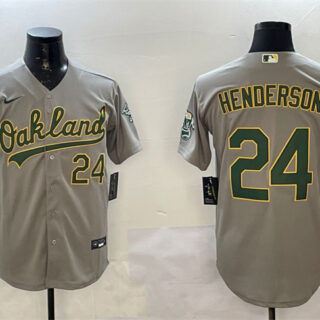 Men's Oakland Athletics #24 Ricky Henderson Grey With Patch Stitched Baseball Jersey