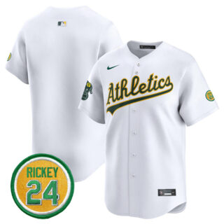Men's Oakland Athletics Blank White 2024 Home Limited With Rickey Henderson Patch Stitched Jersey