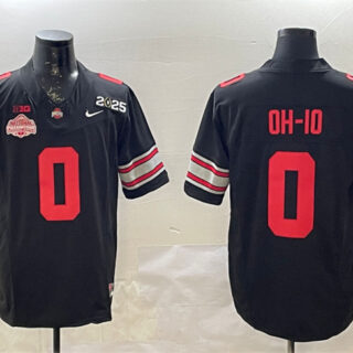 Men's Ohio State Buckeyes #0 OH-IO Black 2025 CFP Final With National Champions Patch F.U.S.E. Vapor Limited Stitched Football Jersey