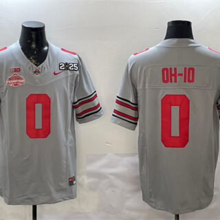 Men's Ohio State Buckeyes #0 OH-IO Grey 2025 CFP Final With National Champions Patch F.U.S.E. Vapor Limited Stitched Football Jersey