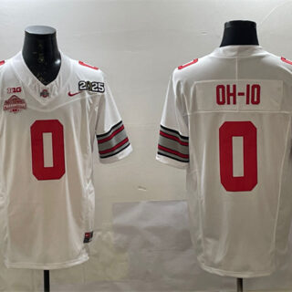 Men's Ohio State Buckeyes #0 OH-IO White 2025 CFP Final With National Champions Patch F.U.S.E. Vapor Limited Stitched Football Jersey
