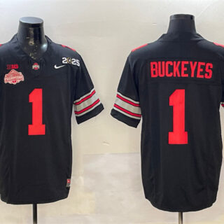 Men's Ohio State Buckeyes #1 Buckeyes Black 2025 CFP Final With National Champions Patch F.U.S.E. Vapor Limited Stitched Football Jersey