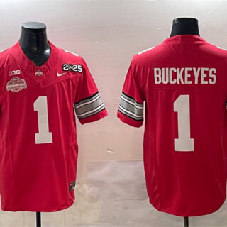 Men's Ohio State Buckeyes #1 Buckeyes Red 2025 CFP Final With National Champions Patch F.U.S.E. Vapor Limited Stitched Football Jersey