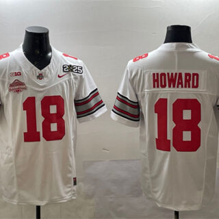 Men's Ohio State Buckeyes #18 Will Howard White 2025 CFP Final With National Champions Patch F.U.S.E. Vapor Limited Stitched Football Jersey