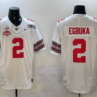 Men's Ohio State Buckeyes #2 Emeka Egbuka White 2025 CFP Final With National Champions Patch F.U.S.E. Vapor Limited Stitched Football Jersey