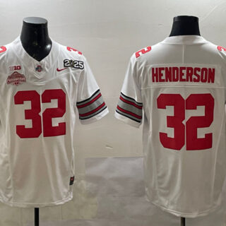 Men's Ohio State Buckeyes #32 TreVeyon Henderson White 2025 CFP Final With National Champions Patch F.U.S.E. Vapor Limited Stitched Football Jersey