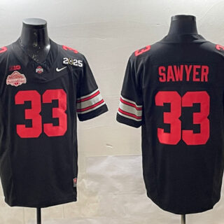 Men's Ohio State Buckeyes #33 Jack Sawyer Black 2025 CFP Final With National Champions Patch F.U.S.E. Vapor Limited Stitched Football Jersey