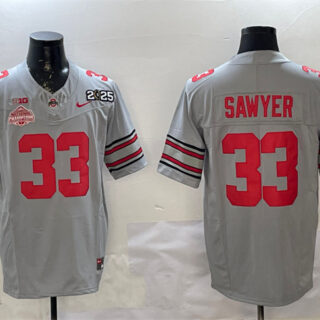Men's Ohio State Buckeyes #33 Jack Sawyer Grey 2025 CFP Final With National Champions Patch F.U.S.E. Vapor Limited Stitched Football Jersey