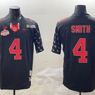 Men's Ohio State Buckeyes #4 Jeremiah Smith Black 2025 CFP Final With National Champions Patch F.U.S.E. Vapor Limited Stitched Football Jersey