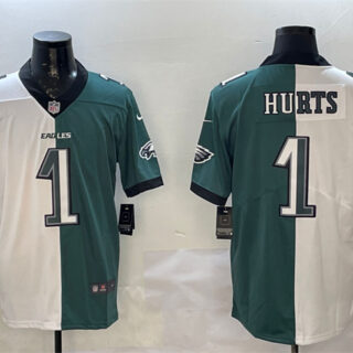 Men's Philadelphia Eagles #1 Jalen Hurts White & Green Split Vapor Untouchable Limited Stitched Football Jersey