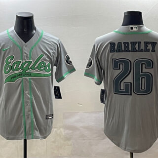 Men's Philadelphia Eagles #26 Saquon Barkley Grey Cool Base Stitched Baseball Jersey