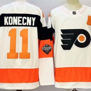 Men's Philadelphia Flyers #11 Travis Konecny White 2024-25 With A Patch Stitched Jersey