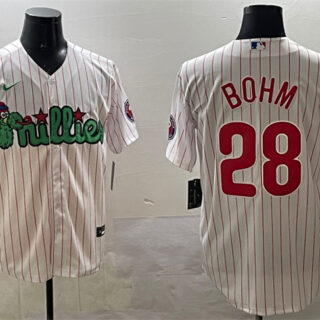 Men's Philadelphia Phillies #28 Alec Bohm White Phanatic Cool Base Stitched Jersey