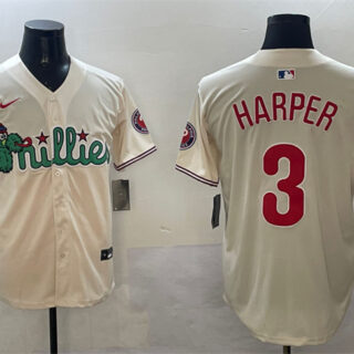 Men's Philadelphia Phillies #3 Bryce Harper Cream Phanatic Limited Stitched Jersey