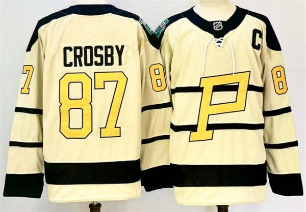 Men's Pittsburgh Penguins #87 Sidney Crosby Cream 2024-25 With C Patch Winter Classic Stitched Hockey Jersey