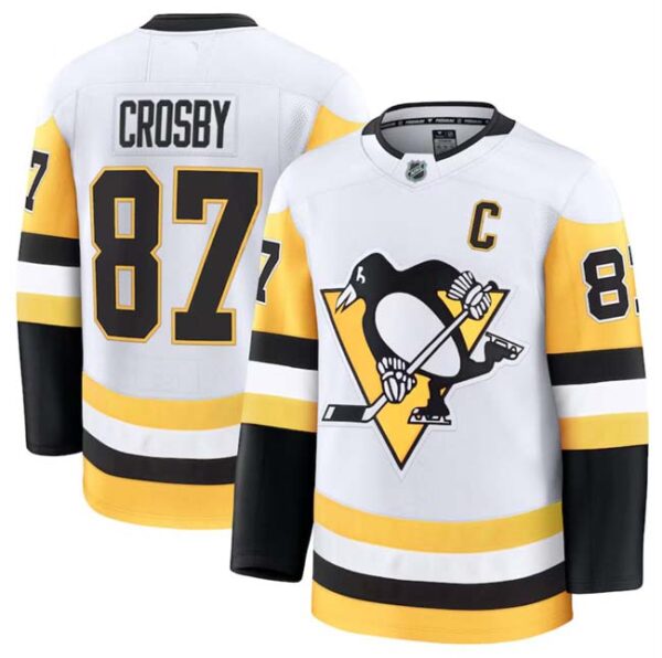 Men's Pittsburgh Penguins #87 Sidney Crosby White 2024-25 Away Stitched Hockey Jersey