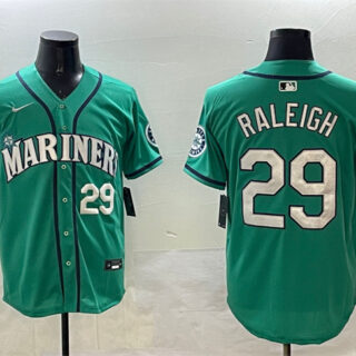 Men's Seattle Mariners #29 Cal Raleigh Aqua Limited Stitched Jersey