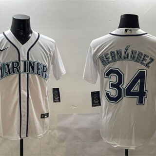 Men's Seattle Mariners #34 Felix Hernandez White Cool Base Stitched Baseball Jersey