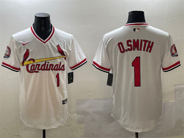 Men's St. Louis Cardinals #1 Ozzie Smith White With Patch Stitched Baseball Jerseys