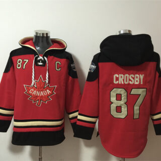 Men's Team Canada #87 Sidney Crosby Red Black Ageless Must-Have Lace-Up Pullover Hoodie