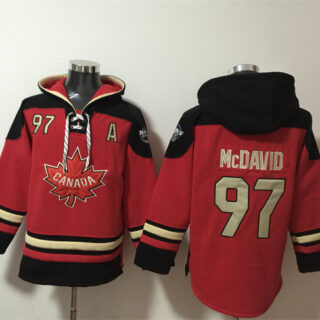 Men's Team Canada #97 Connor McDavid Red Black Ageless Must-Have Lace-Up Pullover Hoodie