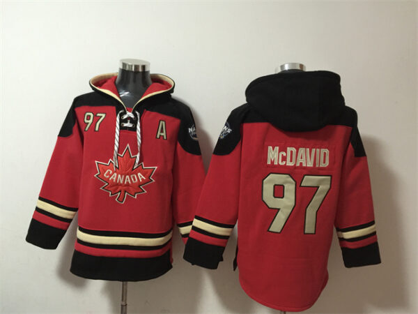 Men's Team Canada #97 Connor McDavid Red Black Ageless Must-Have Lace-Up Pullover Hoodie