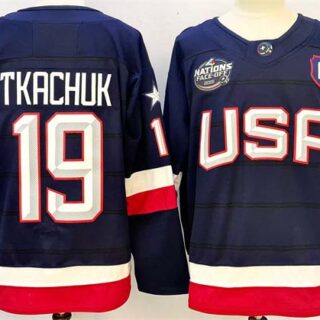 Men's USA #19 Matthew Tkachuk Navy 2025 With A Patch 4 Nations Face-Off Stitched Jersey
