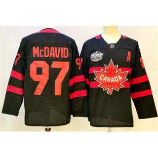 Men's Canada #97 Connor McDavid Black 2025 4 Nations Face-Off Premium With A Stitched Jersey