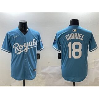 Men's Kansas City Royals #18 Yuli Gurriel Blue Cool Base Stitched Baseball Jersey