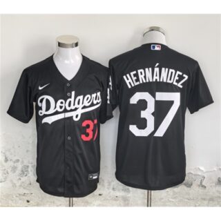 Men's Los Angeles Dodgers #37 Teoscar Hernandez Black Cool Base Stitched Baseball Jersey