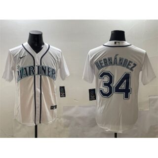 Men's Seattle Mariners #34 Fellix Hernandez White Cool Base Stitched Baseball Jersey