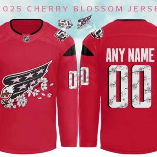 Men's Custom Washington Capitals Jersey 50th Anniversary V2 Cherry Blossom Red Jerseys