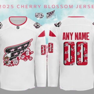 Men's Custom Washington Capitals Jersey 50th Anniversary V2 Cherry Blossom White Jerseys