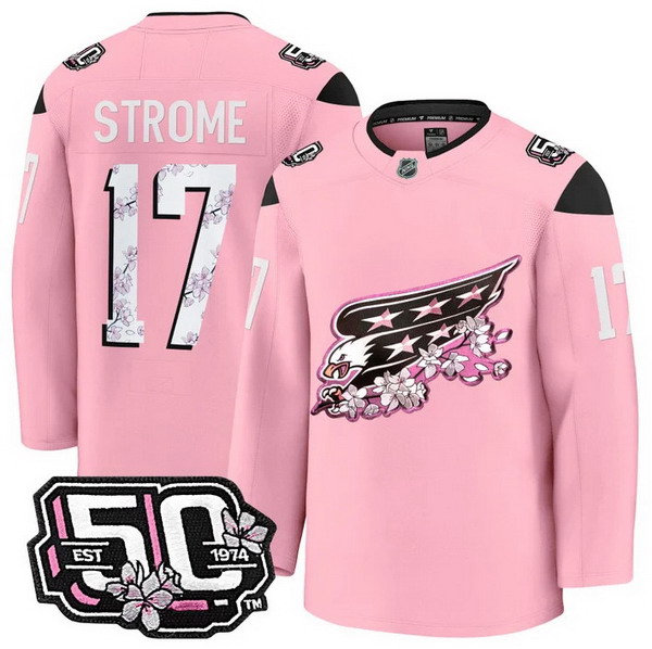 Men's Washington Capitals #17 Dylan Strome 50th Anniversary Cherry Blossom Premium Pink Jersey - All Stitched