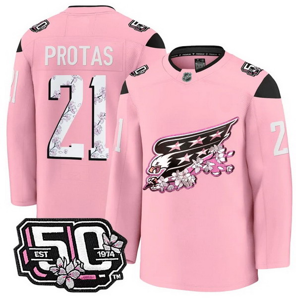 Men's Washington Capitals #21 Aliaksei Protas 50th Anniversary Cherry Blossom Premium Pink Jersey - All Stitched
