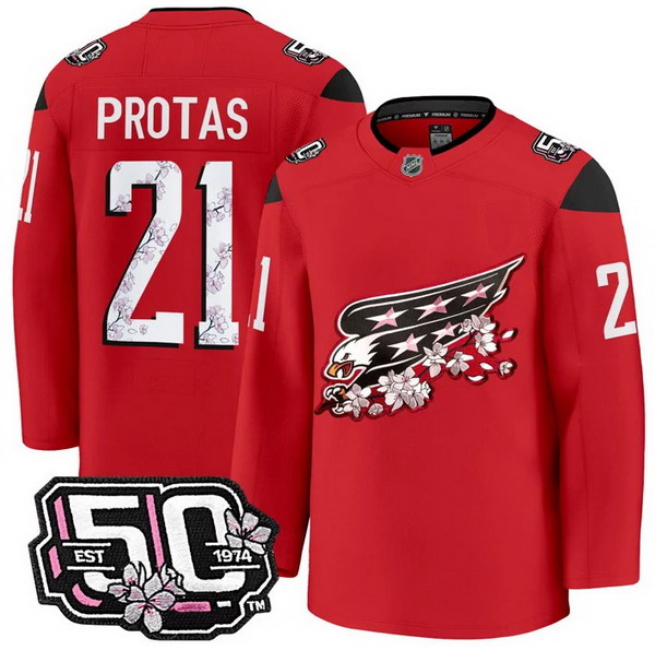 Men's Washington Capitals #21 Aliaksei Protas 50th Anniversary Cherry Blossom Premium Red Jersey - All Stitched