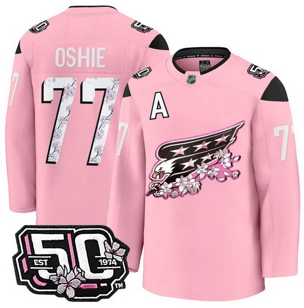 Men's Washington Capitals #77 T.J. Oshie 50th Anniversary Cherry Blossom Premium Pink Jersey - All Stitched