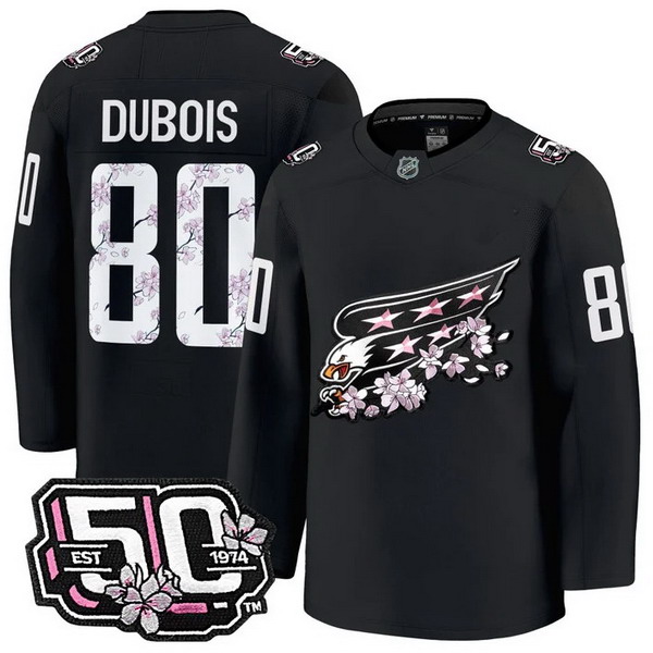 Men's Washington Capitals #80 Pierre-Luc Dubois 50th Anniversary Cherry Blossom Premium Black Jersey - All Stitched