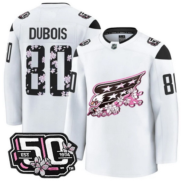 Men's Washington Capitals #80 Pierre-Luc Dubois 50th Anniversary Cherry Blossom Premium White Jersey - All Stitched