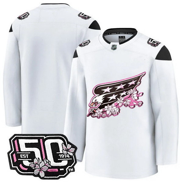 Men's Washington Capitals Team 50th Anniversary Cherry Blossom Premium White Jersey - All Stitched