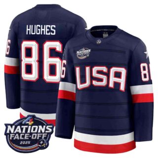 USA 4 Nations Face-Off 2025 Premium Jack Hughes 86 All Stitched Jersey