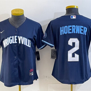 Women's Chicago Cubs #2 Nico Hoerner Navy City Connect Stitched Jersey