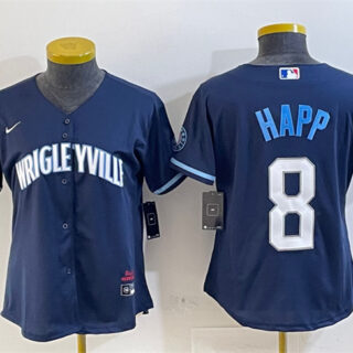 Women's Chicago Cubs #8 Ian Happ Navy City Connect Stitched Jersey