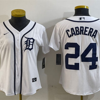 Women's Detroit Tigers #24 Miguel Cabrera White Cool Base Stitched Baseball Jersey(Run Small)