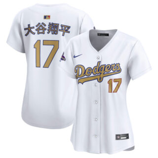 Women's Los Angeles Dodgers #17 大谷翔平 White 2025 Gold Collection Limited Stitched Baseball Jersey(Run Small)